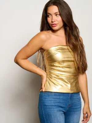 WOMEN'S SLEEVELESS SHIMMER TUBE TOP