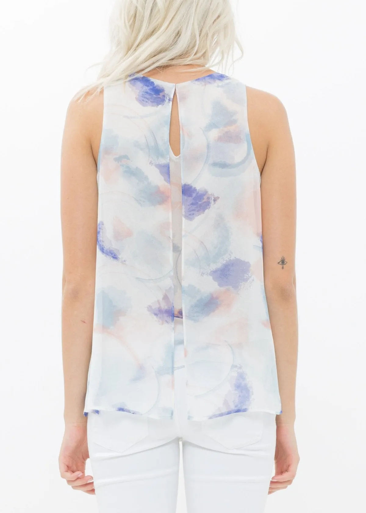Women's Sleeveless Slit Blouse In Water Color