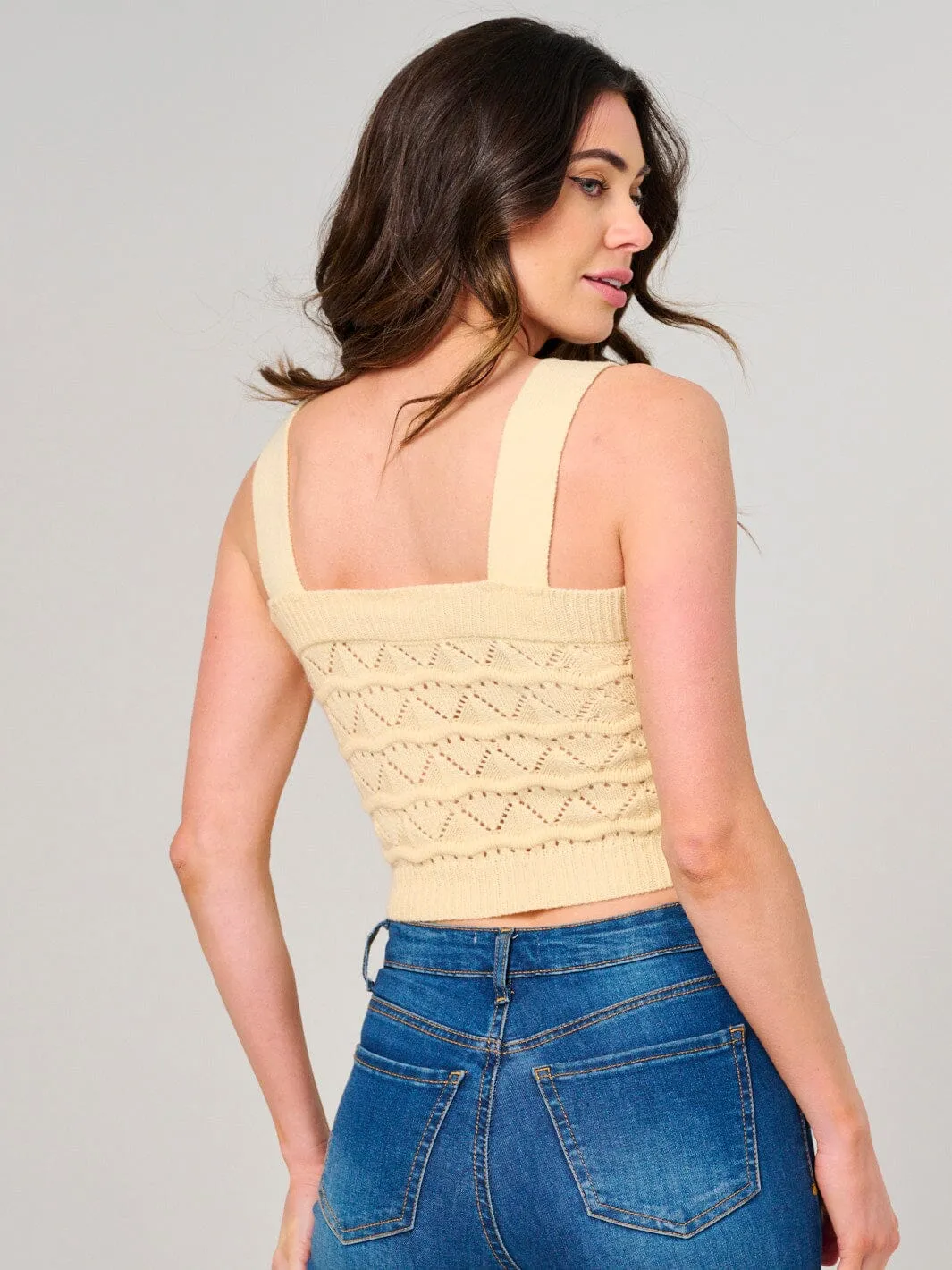 WOMEN'S SLEEVELESS SQUARE NECK KNIT CROP TOP