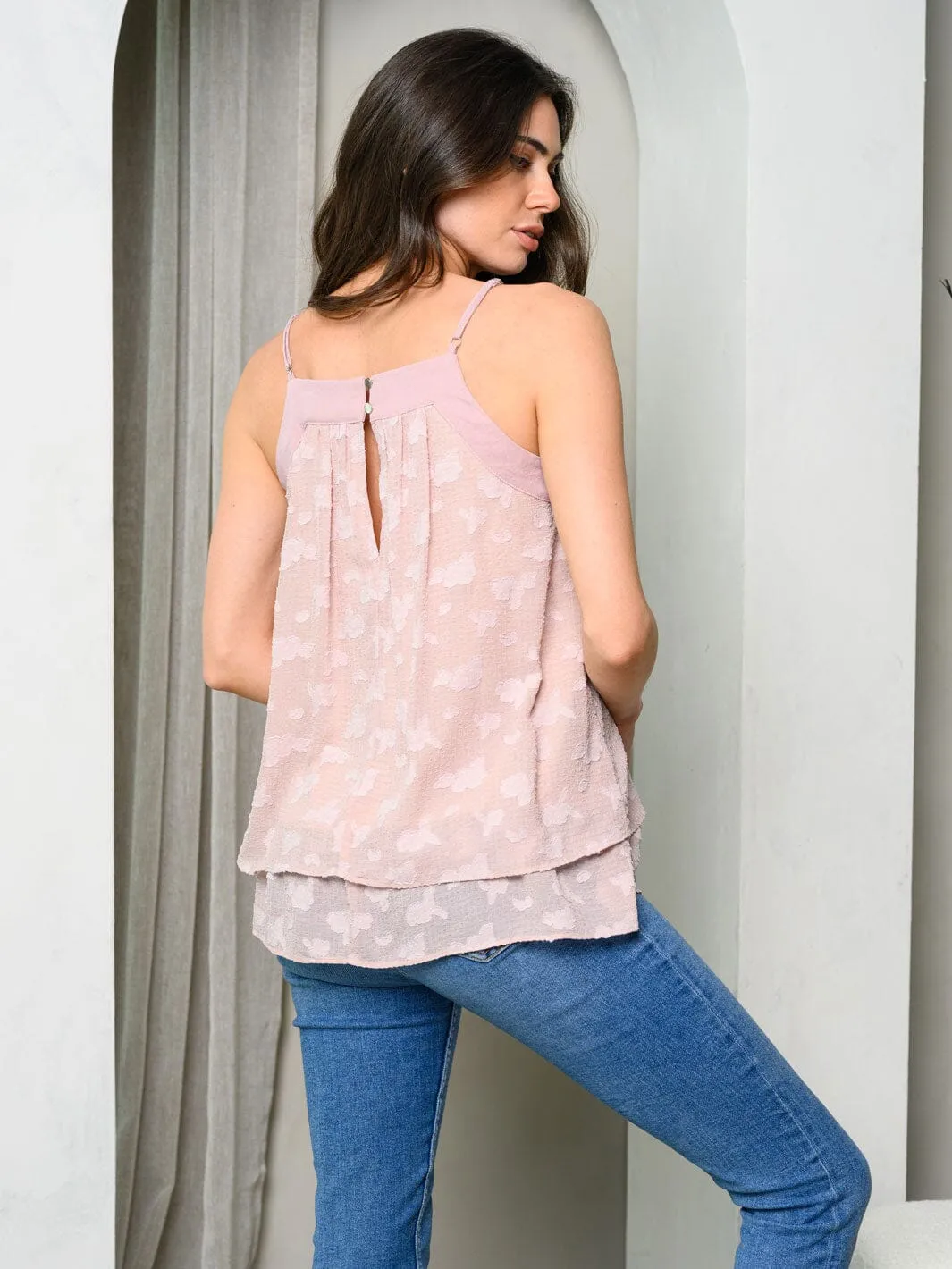 WOMEN'S SLEEVELESS TIERED DETAILED TUNIC TOP