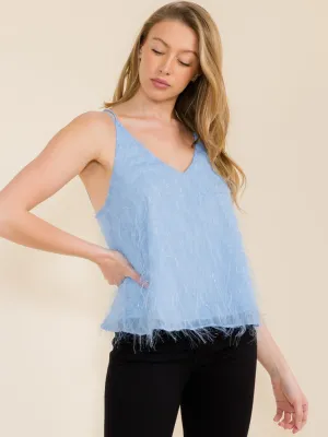 WOMEN'S SLEEVELESS V-NECK SHIMMER DETAILED OPEN BACK TANK TOP