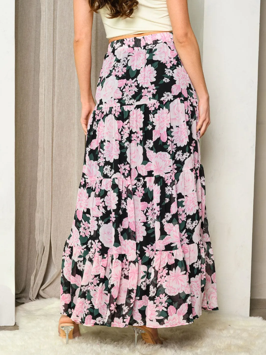 WOMEN'S TIERED FLORAL MAXI SKIRT