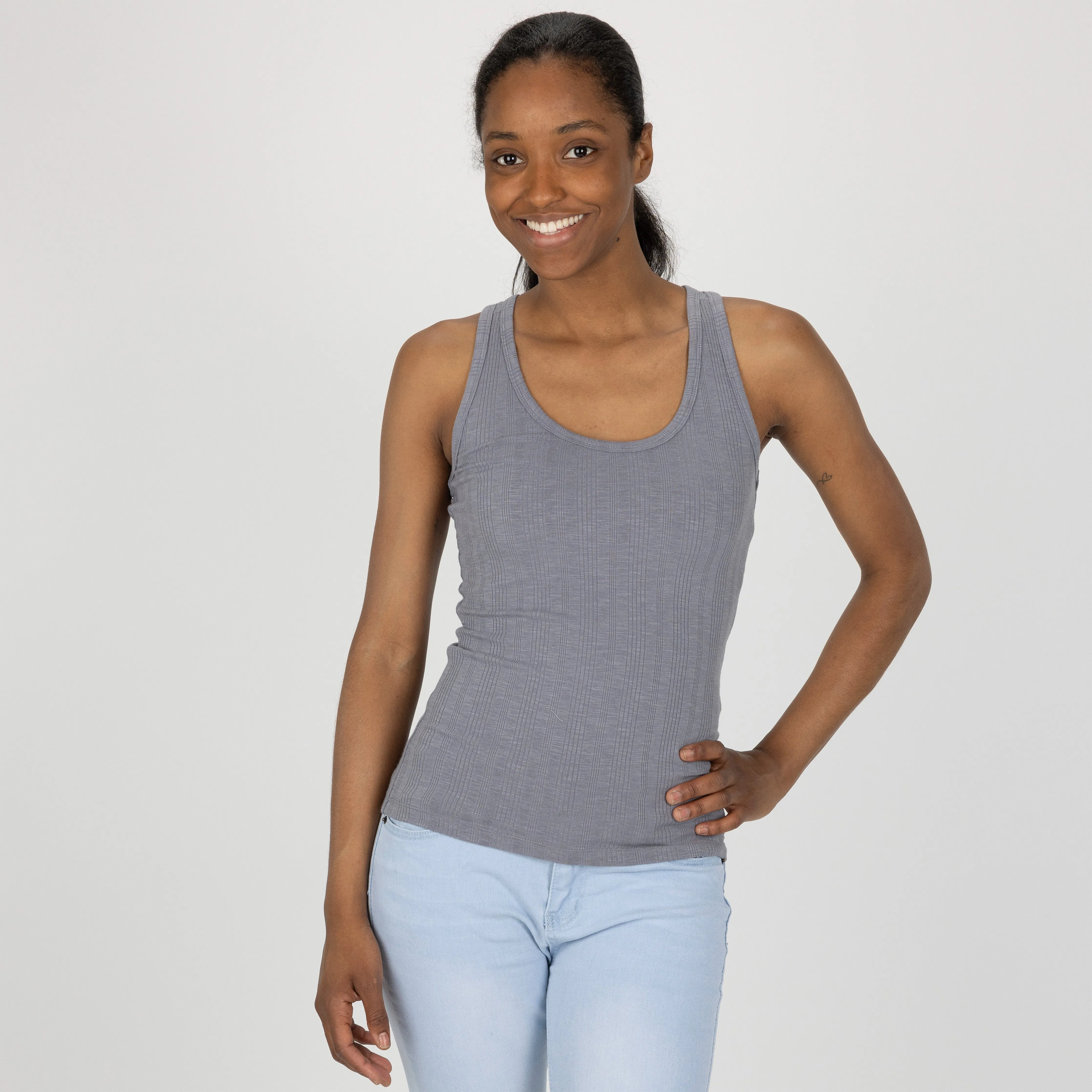 Womens Variegated Ribbed Racer Back Tank - Quicksilver