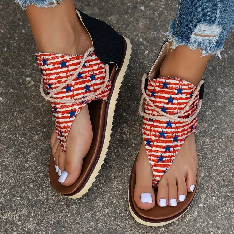 XIEYINSHE  Cross-Border Foreign Trade plus Size Women's Sandals  Summer New Flip-Flops Printed Flat Sandals Women's Back Women's Zipper Shoes
