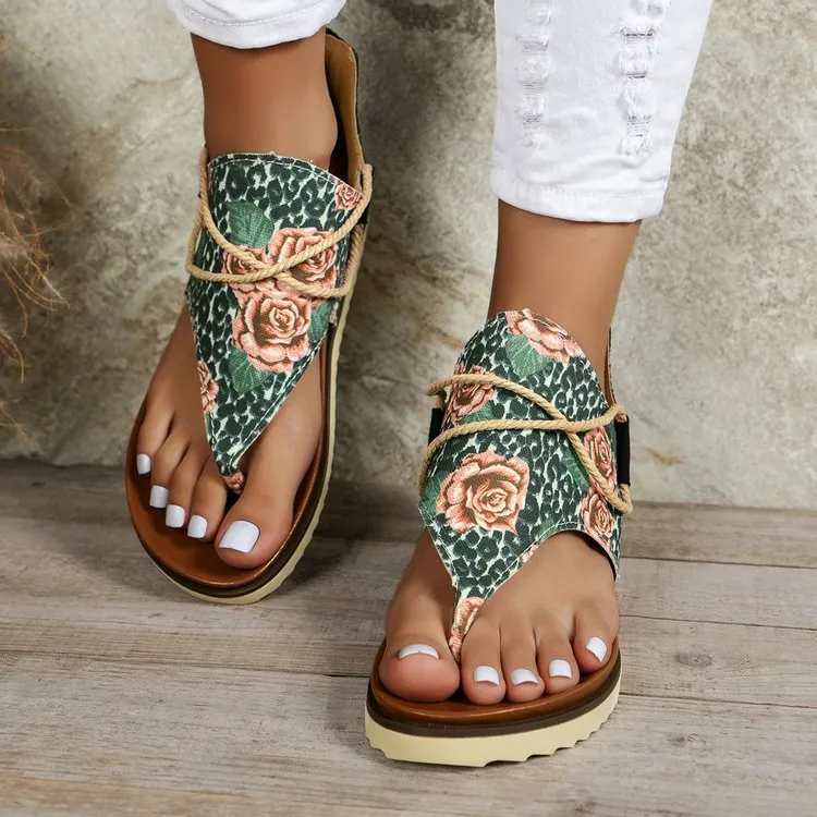 XIEYINSHE  Cross-Border Foreign Trade plus Size Women's Sandals  Summer New Flip-Flops Printed Flat Sandals Women's Back Women's Zipper Shoes