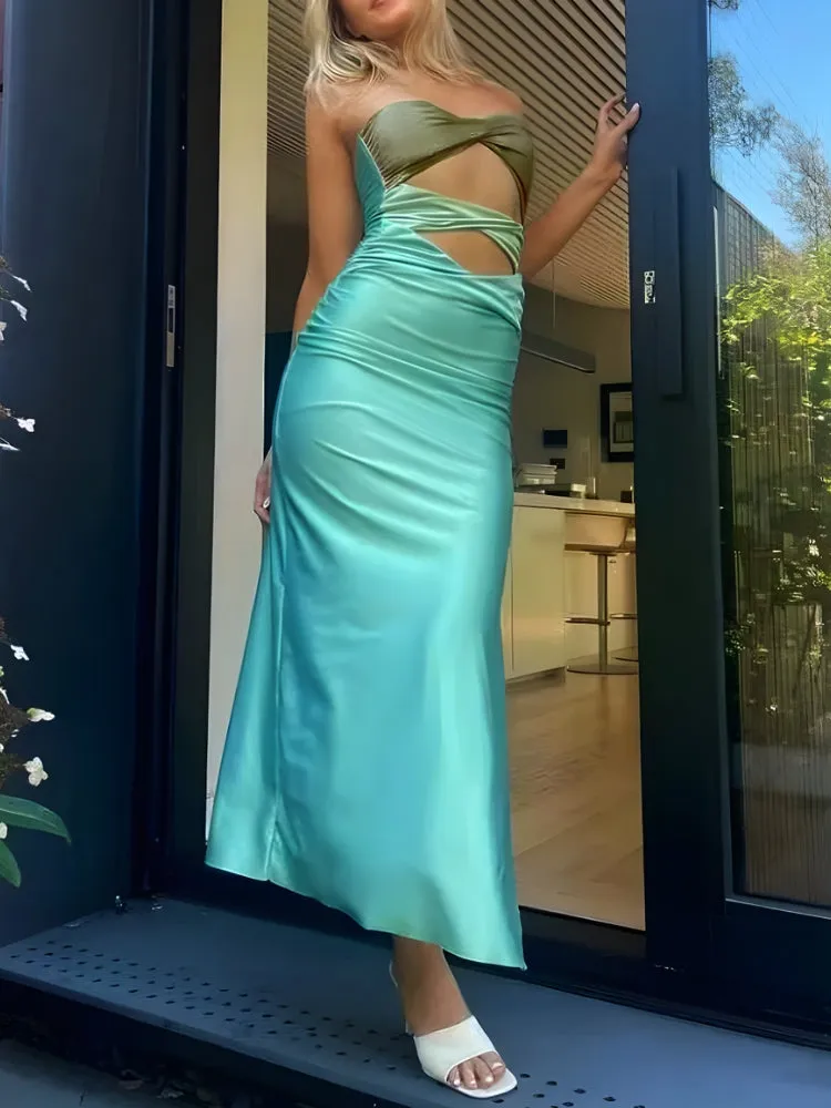 Y2K Twisted Strapless Maxi Dress