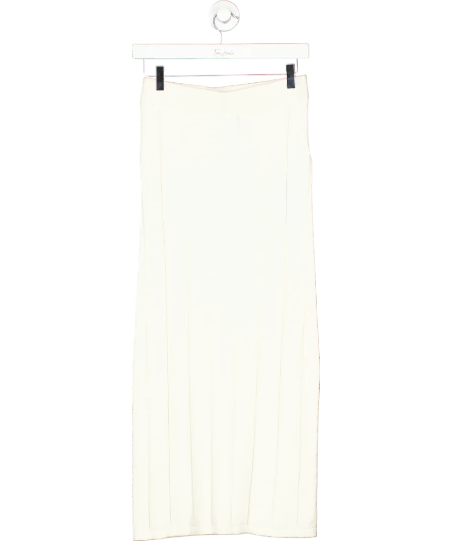 Yaitte Cream Column Knitted Linear Maxi Skirt UK S