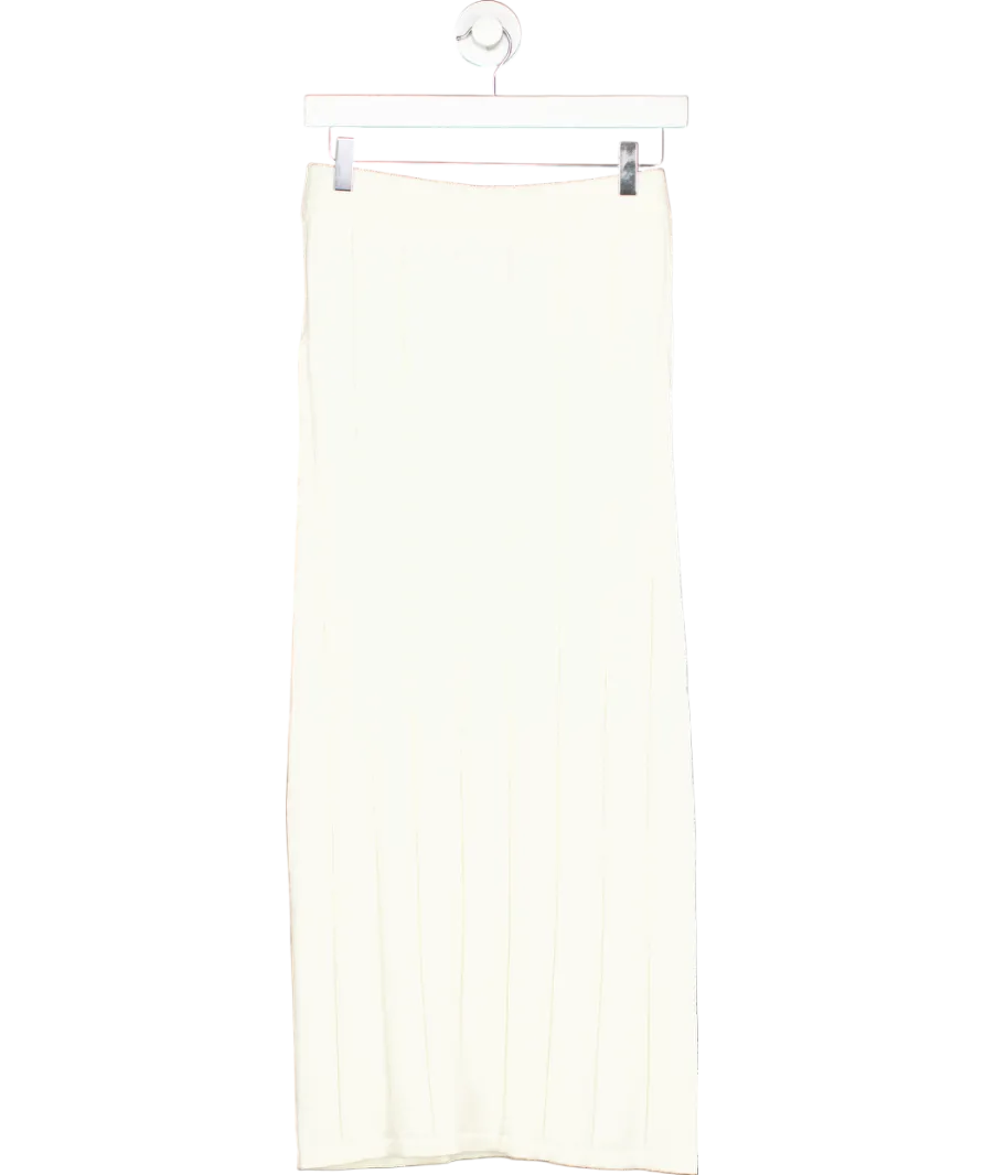 Yaitte Cream Column Knitted Linear Maxi Skirt UK S