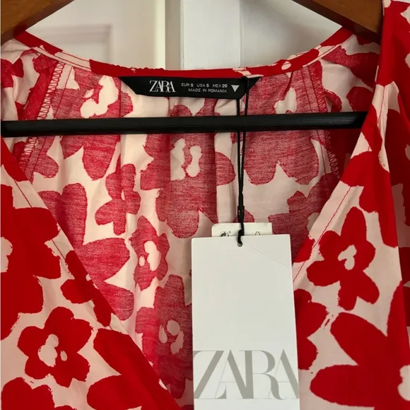 ZARA boho Floral Red Maxi Dress