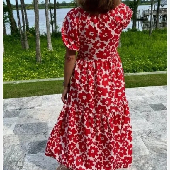 ZARA boho Floral Red Maxi Dress