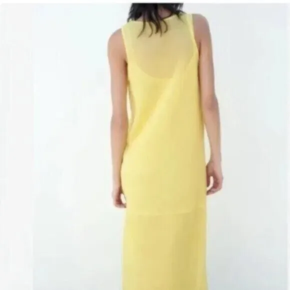 Zara Semi Sheer Yellow Maxi Dress Size Small Women