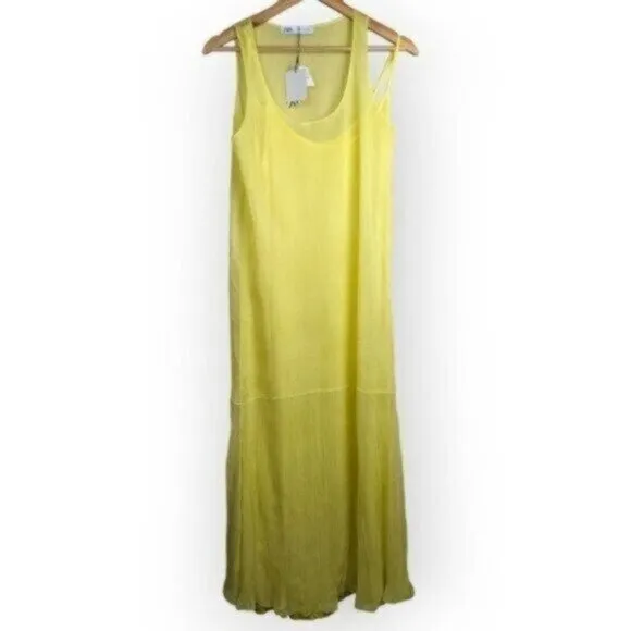 Zara Semi Sheer Yellow Maxi Dress Size Small Women