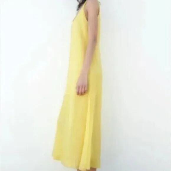 Zara Semi Sheer Yellow Maxi Dress Size Small Women